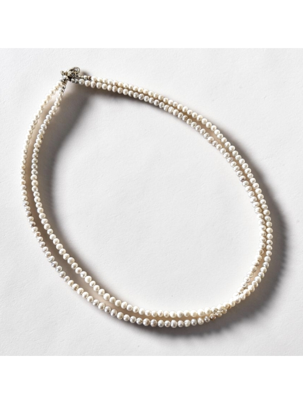 Handmade Freshwater White Pearl Double Strand Necklace - Women Jewelry